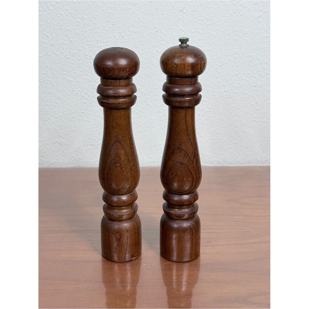 Vintage Wooden Salt and Pepper Mill Set 10.5”